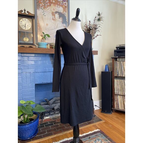 BODEN 6L Black Long Sleeve Ribbed Jersey Wrap Dress S LBD Classic Preppy Modal - Picture 4 of 16